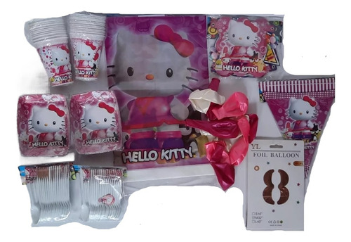 Kit Decoración Hello Kitty 12 Niños Bombas+numero70cm+mantel