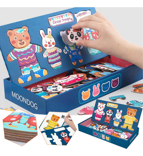 5q Animal Bear Puzzle Magnético Viste A Los Niños De Madera