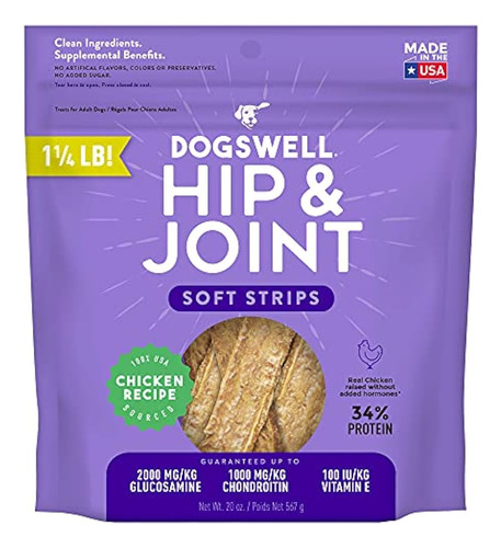 Dogswell Hip & Joint Dog Treats 100 % Carnoso, Sin Cereales,