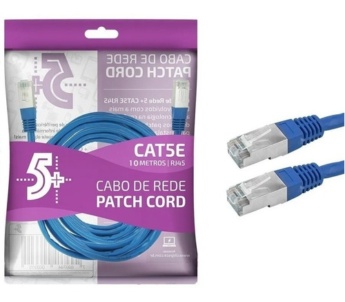 Cabo De Rede Blindado 10m Ethernet Rj45 Cat5e Azul 10 Metros