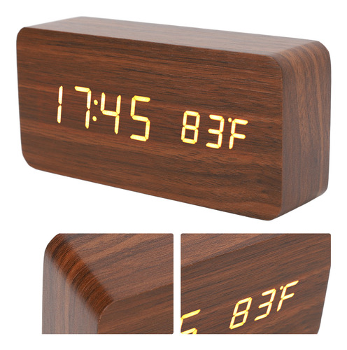 Reloj Electrónico Digital Led Con Alarma De Madera, 3 Nivele