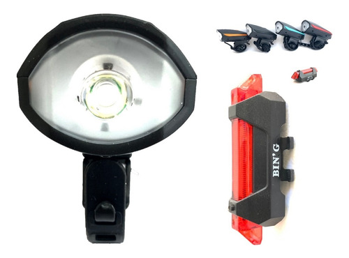 Kit Bike Lanternas Farol Led Dianteiro Com Buzina + Traseiro