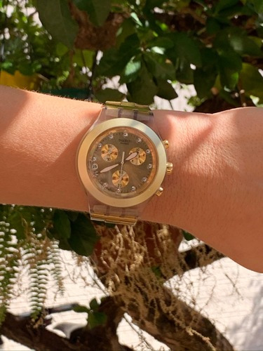 Relógio De Pulso Swatch Dourado
