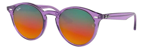 Anteojos de sol Ray-Ban Round RB2180 Standard con marco de propionato color gloss violet, lente orange de plástico degradada/espejada, varilla gloss violet de propionato