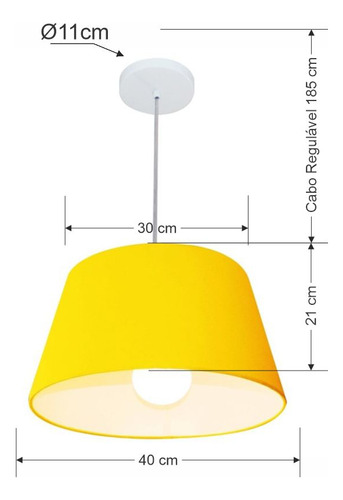 Lustre Pendente Cone Vivare Md-4039 Cúpula Tecido 21/40x30cm Estrutura Amarelo 127/220V