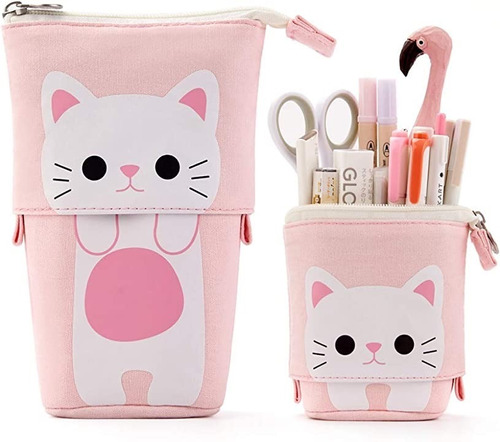 Estuche Escolar Retráctil Gatito Kawaii 2 En 1  