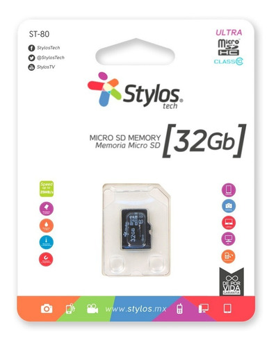 Memoria Micro Sd 32gb Clase 20mbs Celular Stylos