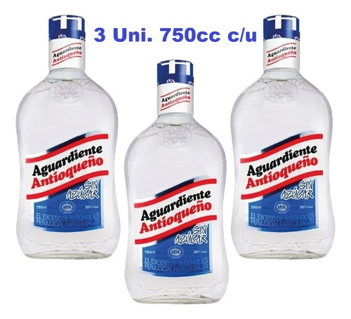 Aguardiente Antioqueño Sin Azúcar 750 Ml X 3 Unidades