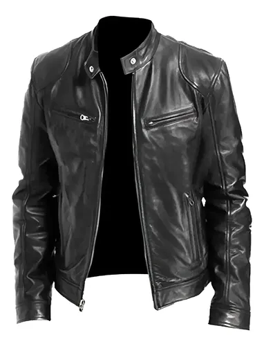 Jaqueta De Couro Masculina Slim Forrada Moto