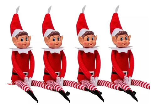 Lote De 4 Muñecos Elfos Navideños Rojos Para Decoración Del