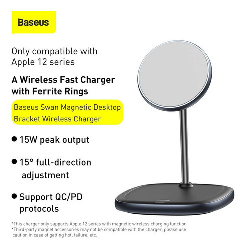 Carregador sem fio Swan 15w Pedestal para iPhone Série 12, cor cinza escuro