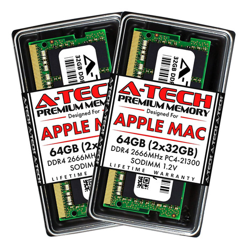 Memorias Ram A-tech, 2 X 32 Gb, Ddr4 2666/67mhz, Para Mac