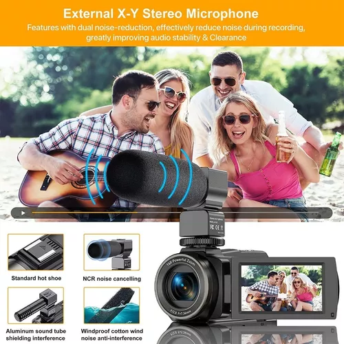  Videocámara de cámara de video 5K, 48MP UHD Wifi IR visión  nocturna Vlogging cámara para , zoom digital 16X pantalla táctil  Vlog cámara con micrófono externo, parasol de lente, estabilizador, 