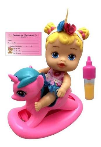 Mini Boneca Bebê Balancinho Balanço Unicórnio Divertoys