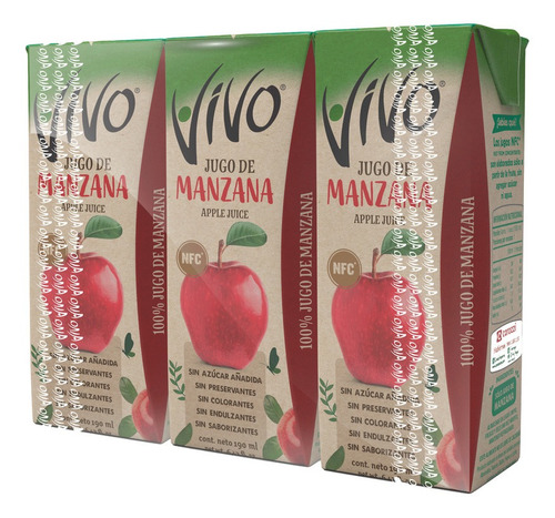 1pack Jugo Vivo 100% Fruta,manzano O Per 190ml(1 Pack)-super