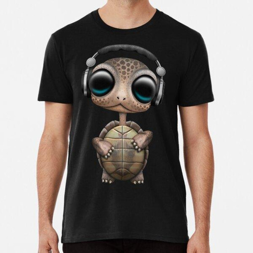 Remera Cute Baby Turtle Deejay Usando Auriculares Azul Algod