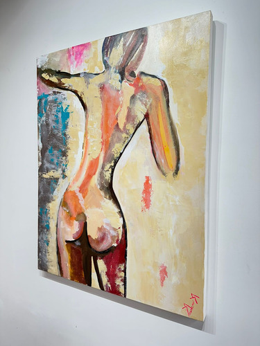 Quadro Mulher Nua Pintada A Mão 90x70 C/ Moldura