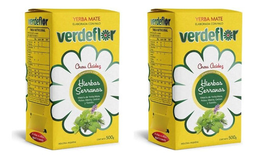  Pack X2 Yerba Mate Con Verdeflor Hierbas Serranas X 500grs