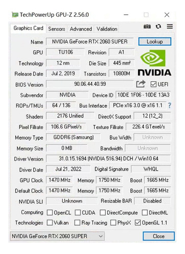Tarjeta Gráfica Nvidia Mougol Rtx2060 Super 8g Gddr6 Pc Gddr