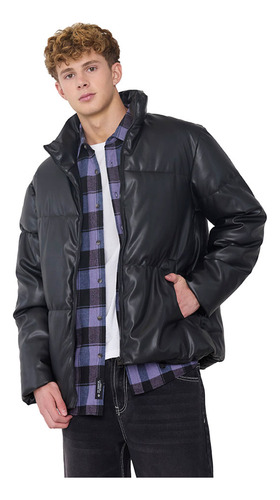 Parka Hombre Puffa Ecocuero Urbana Negro Corona