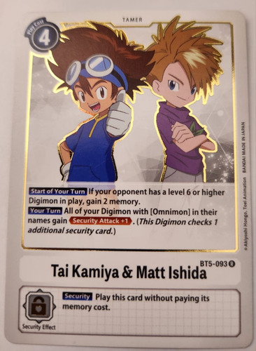 Digimon Tcg Tai Kamiya & Matt Ishida  Bt5-093 R Foil