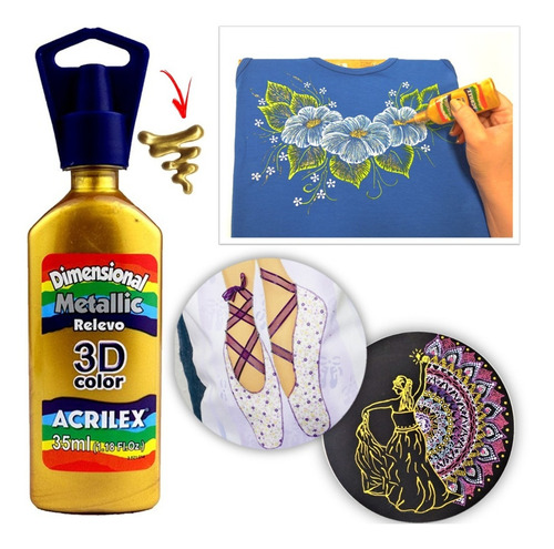 Tinta Dimensional Relevo 3d 35ml Metálico - Acrilex Cor 598 Dourado Solar