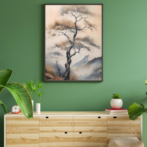 Set 3 Laminas Imprimibles Paisajes Acuarela Estilo Japones Blanco Beige