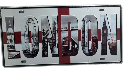 Patente Placa Metalica Souvenir 30x15cm Diseño London