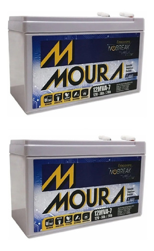 Imagem 1 de 5 de Kit 2 Baterias Selada Vrla Alarme Nobreak Bike 12v 7ah Moura