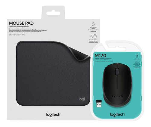 Kit Logitech Mouse Wireless M170 + Mouse Pad Studio Negro