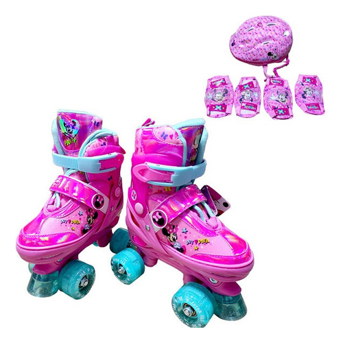 Patin 4 Ruedas Minnie Regulable 31 - 34 + Kit De Seguridad