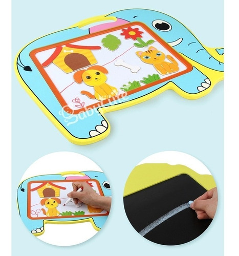 Imagen 3 de 4 de Tablero Niños 3en1 Acrílico Tiza Obsequio Figuras Imanadas