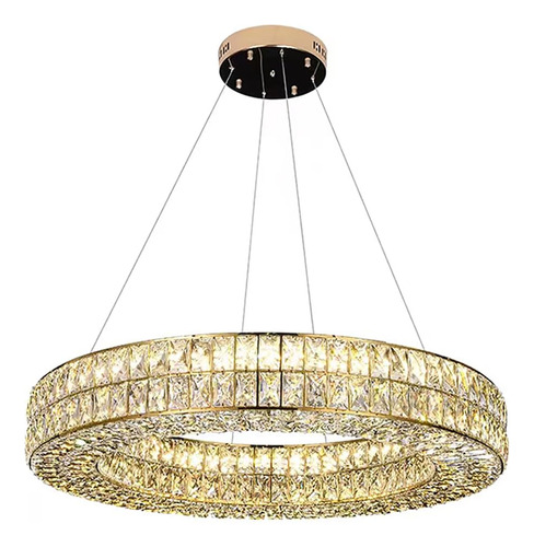 Idequy Candelabro Led De Cristal De Anillo Dorado De 32 PuLG