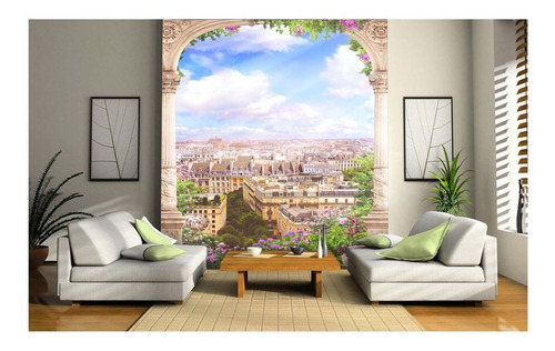 Adesivo De Parede Paisagem Cidade Arco Flor 3d 6m² Dav58