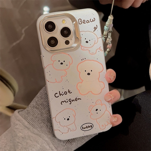 Para iPhone 16/12 - Capa Cachorro Branco Cordão Desenho
