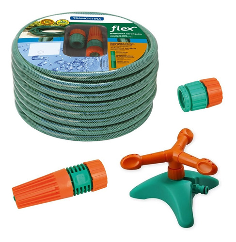 Kit Riego Jardin Completo Manguera Mallada 1/2 X 25mts Tramontina + Aspersor Tramontina +  Regador Y Acoples Rapidos