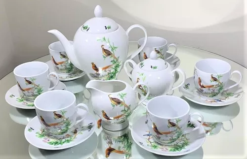Jogo Chá Porcelana - Serve 6 Pessoas - 14 Peças - Pascoa