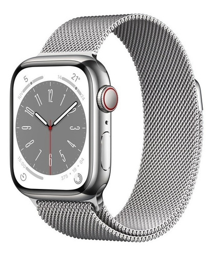 Apple Watch Series 8 GPS + Cellular - Caixa prateada de aço inoxidável 41 mm - Pulseira prateada estilo milanês
