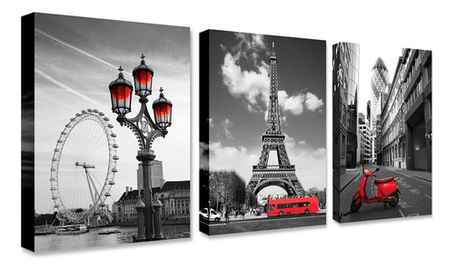 Paisaje Urbano Rojo Y Negro- Torre Eiffel De París Wa...