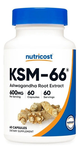 Ksm 66 Extracto Raiz Ashwagandha X 600 Mg X 60 Caps Usa Sabor Neutro