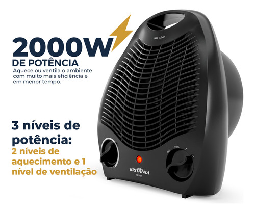 Aquecedor Britânia Ab1500p 2 Em 1 2000w Cor Preto 110v - 150