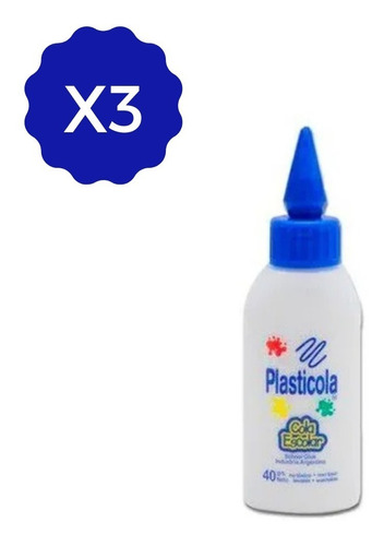 Adhesivo Plasticola Cola Vinilica 40 Gr X3 Unidades