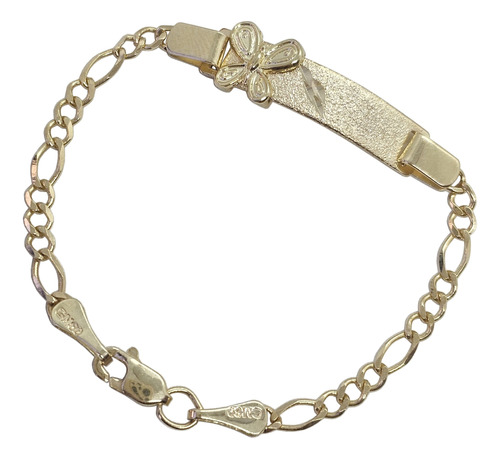 Esclava Pulsera Bebé Oro 10k Tejido Figaro 12.5cm Mariposa