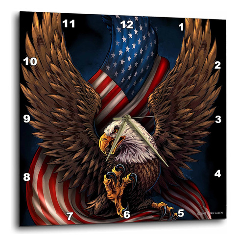 Reloj De Pared 3d Con Águila Calva Y Bandera Estadounidense 