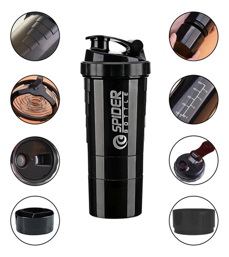 Naiwant Vaso Mezclador Multifuncional Para Deportes Fitness 500 Ml negro Adecuada Para Acampar Al Aire Libre, Senderismo, Montañismo,oficina, Fitness