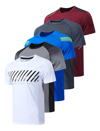 Paquete De 5 Camisetas De Manga Corta Para Hombre Con Cuello