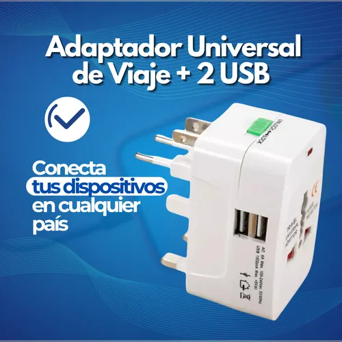 Adaptador Enchufe Universal Ac Viajero + Cargador 2 Usb
