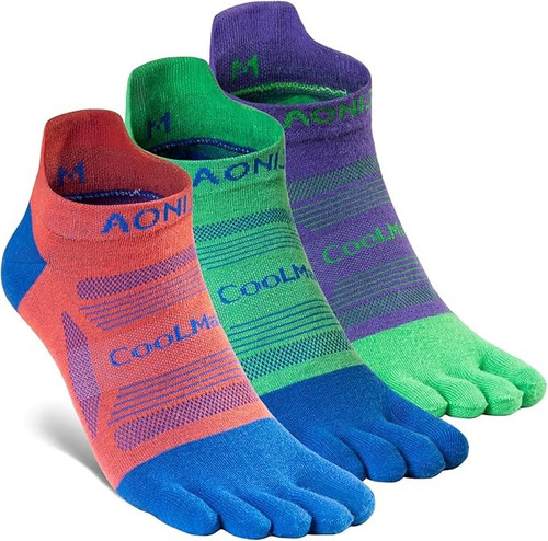 Medias 5 Dedos Corte Bajo Coolmax Running Aonijie Pack X3 Varios M (39-42)