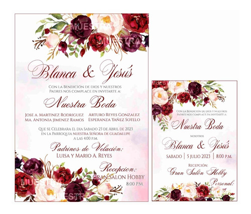 50 Invitaciones Boda Floral Elegante Economica+pase Personal