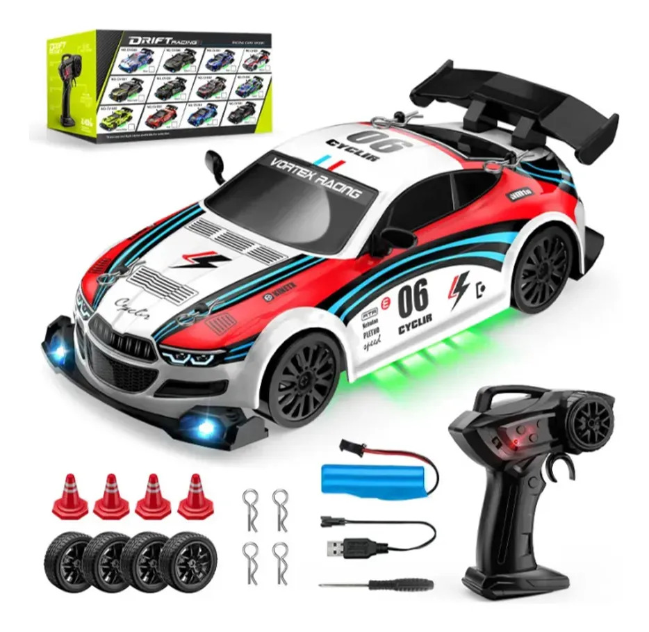 Recargable 1:24 Juguete Control Remoto 4x4 Para Drift Car Con Luces 2.4ghz Blanco
